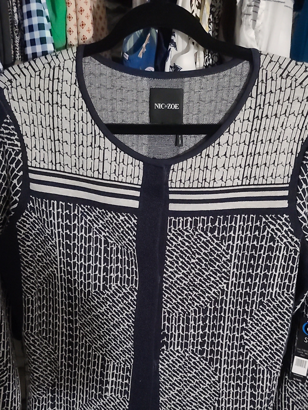 NIC+ZOE Navy and White Patterned Knit Cardigan